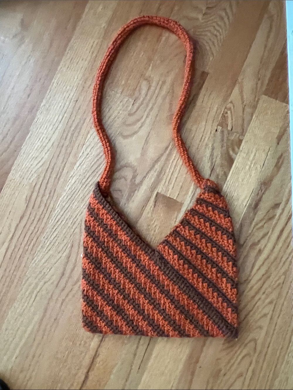 Handcrafted Orange and Brown Crocheted Shoulder Bag